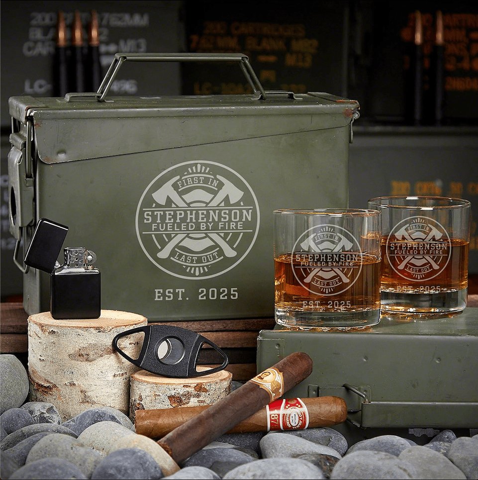 Man Myth Legend Engraved 50 Cal Ammo Can and Cigar Gift Set - Birthday Gifts 2024 for Men, Etched Ammo Box, Personalized Cigar Case, Anniversary