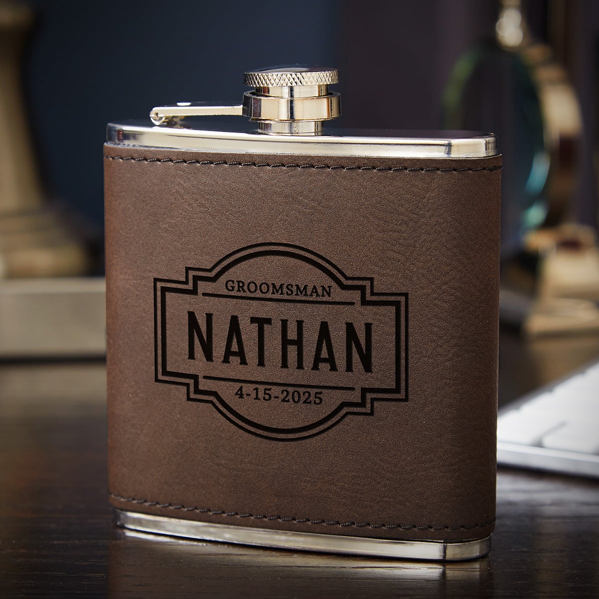 Monogrammed Leather orders Hip Flask, personalised wedding flask customised groomsmen flask for men Genuine Leather birthday gift circle monogram