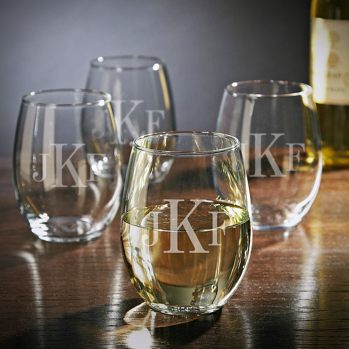 Monogram initial with shops name stemless wine glass (set of 4)