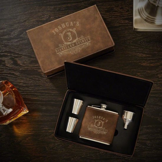 Embossed Flask Box Set retirement gift for men
