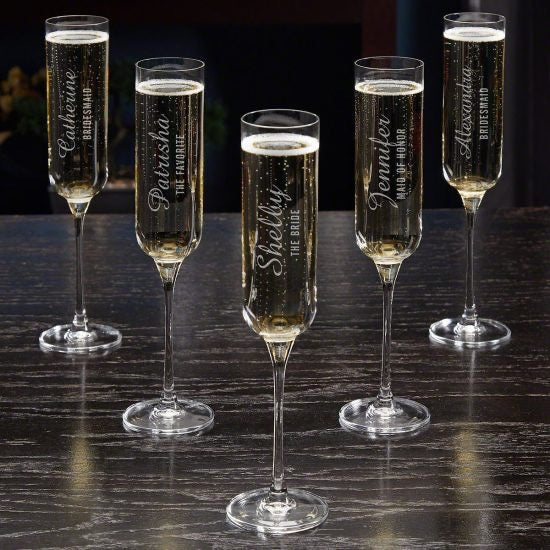 Custom Engraved Tulip Amber Champagne Glasses, Set of 2