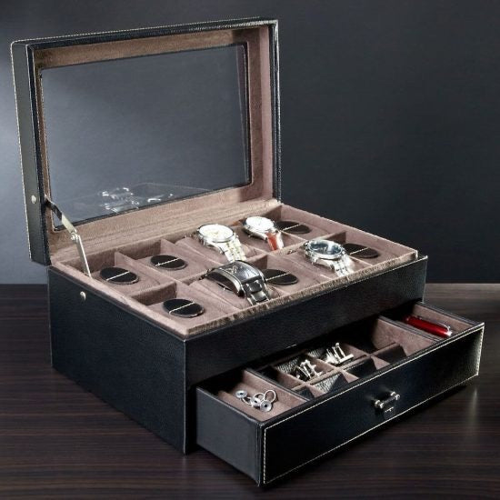 Watch and cuff link display case retirement gift for men