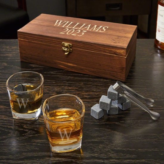 Personalized Whiskey Stones and 6 oz Shot Glasses Gift Set