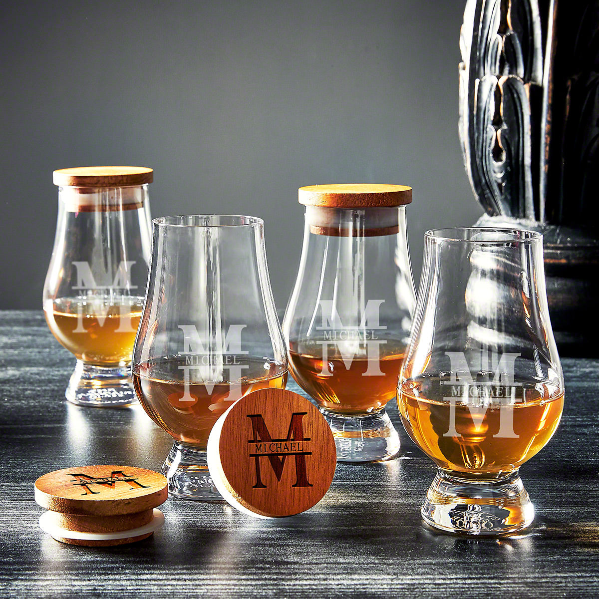 Glencairn Whiskey Glasses with Lids Set of 4 Personalized 