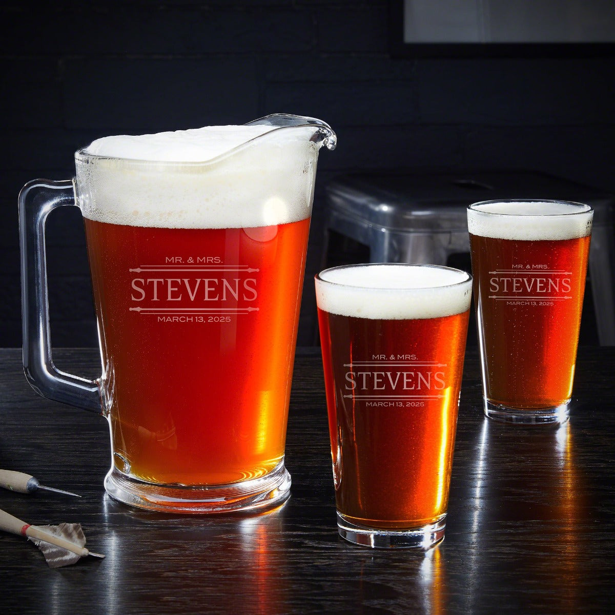 Personalized Pint Glasses with Beer Pitcher