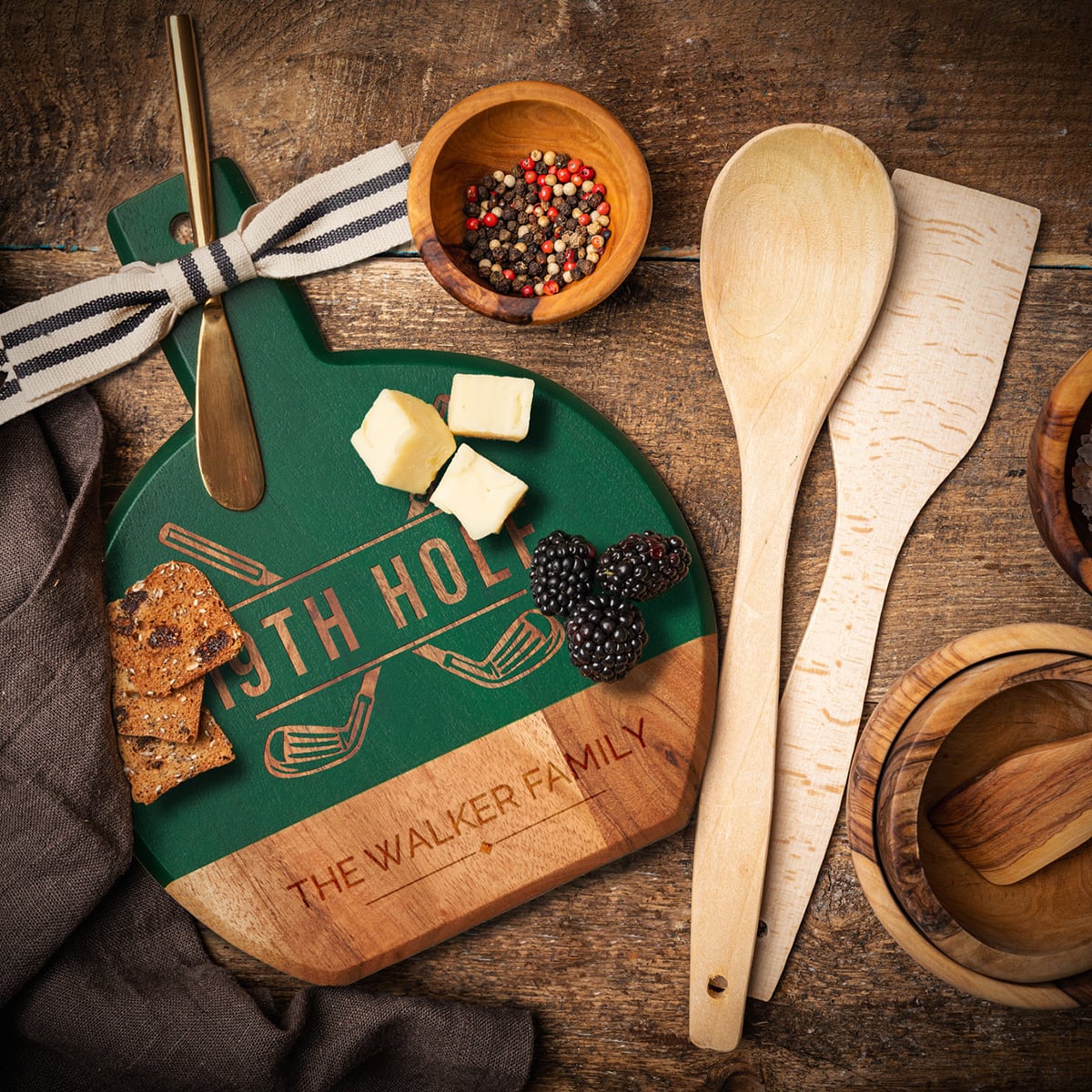 19th Hole Custom Wood Cheese Board with Spreader Knife