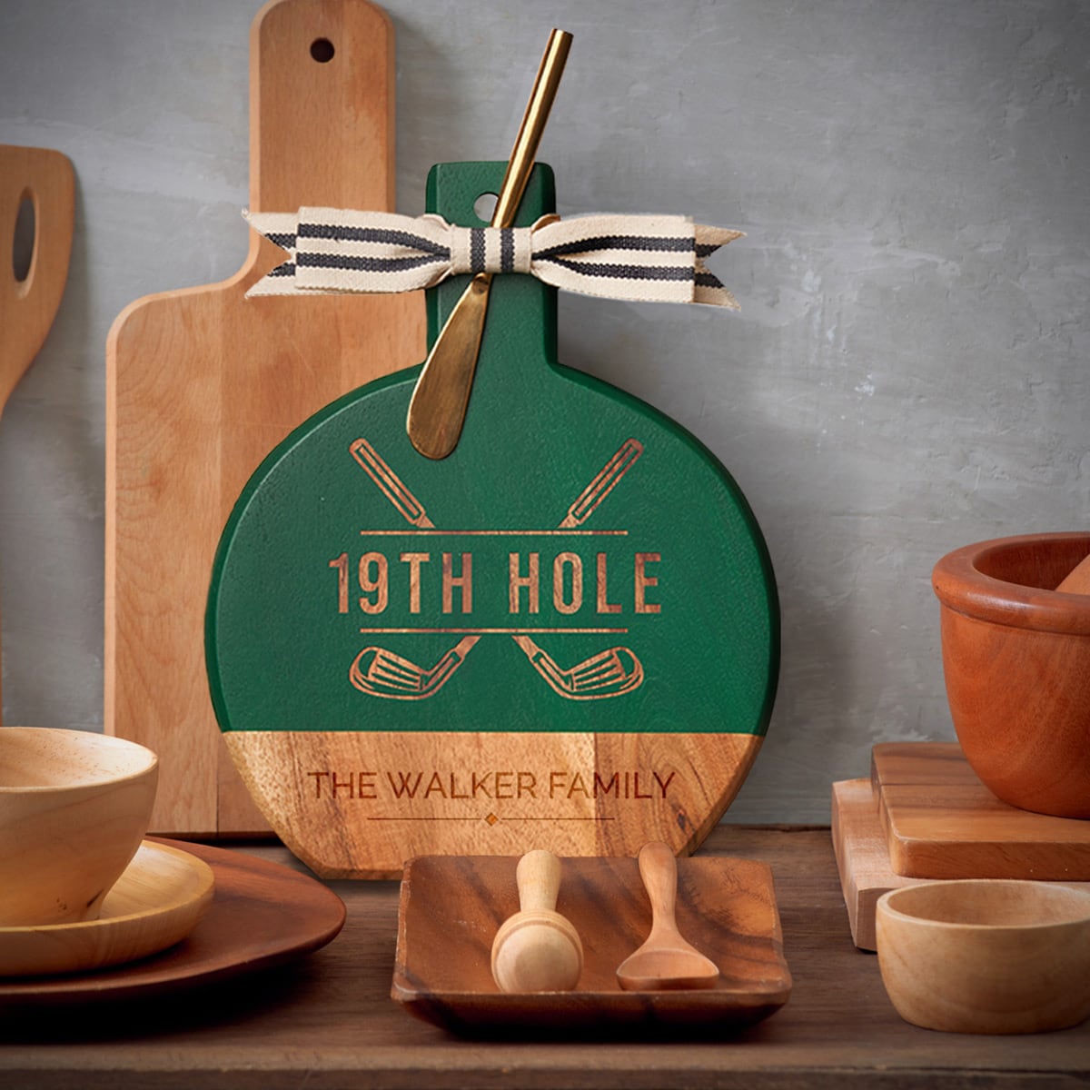 19th Hole Custom Wood Cheese Board with Spreader Knife