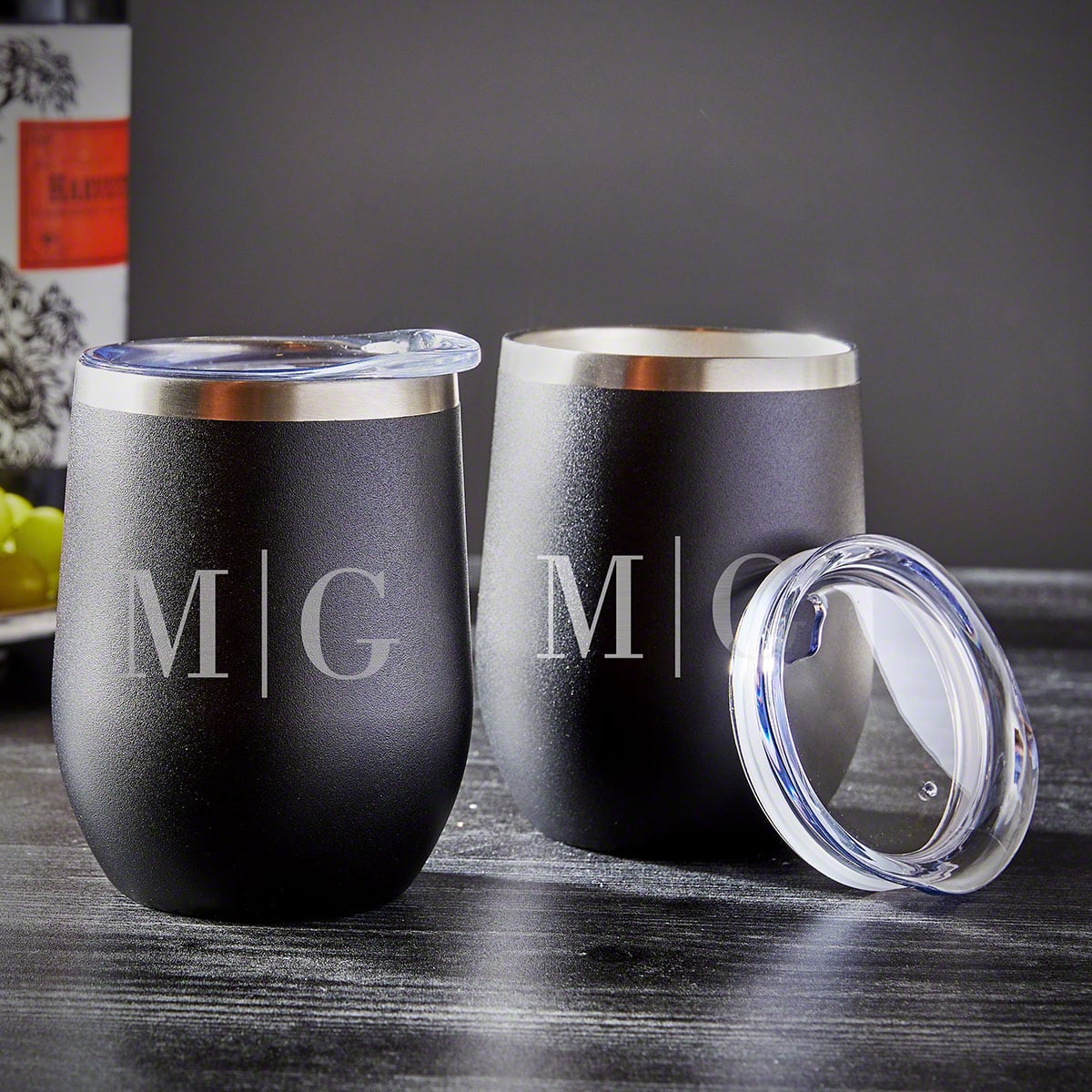 Personalized Insulated Wine Tumblers with Lid - Black