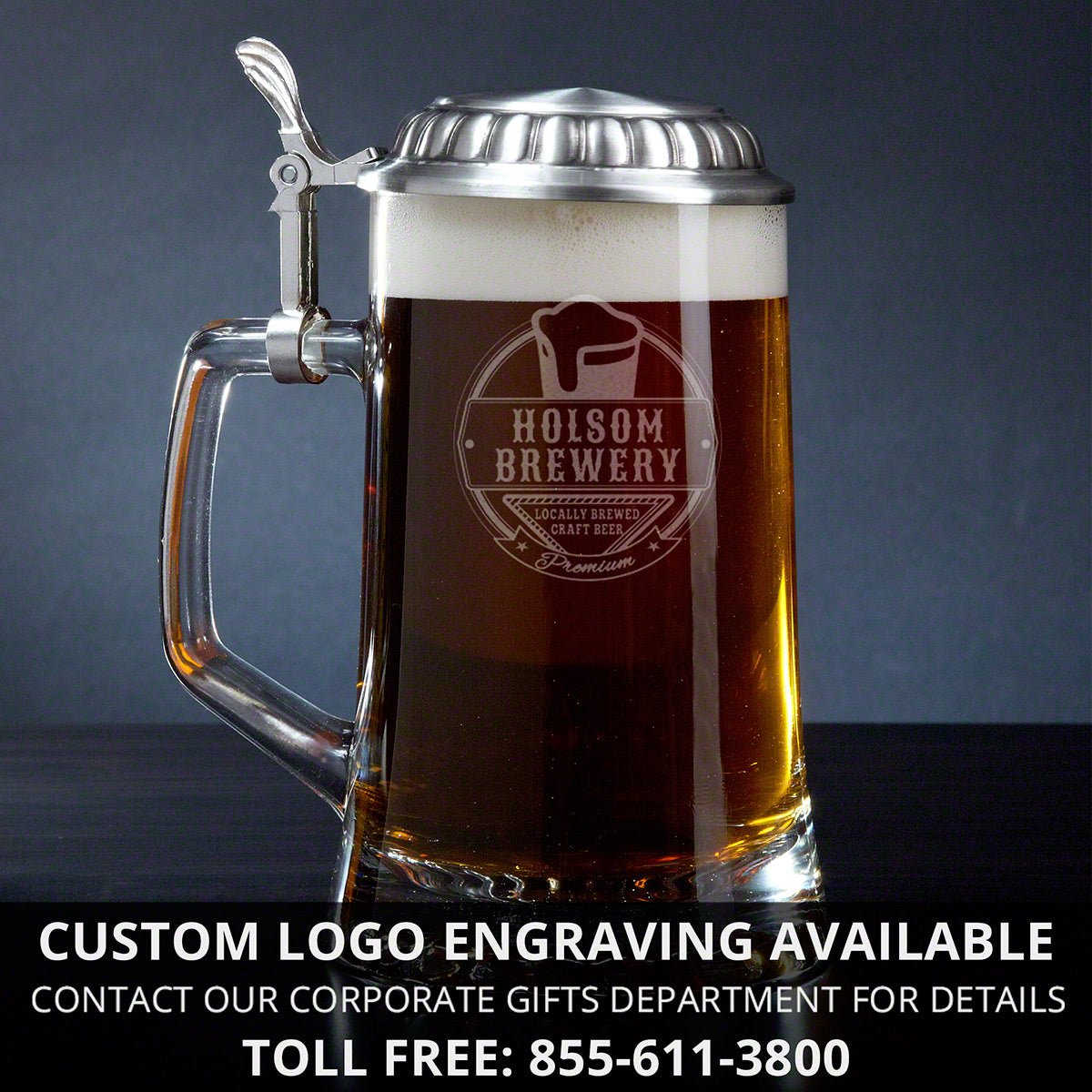 Engraved Beer Stein with Pewter Lid