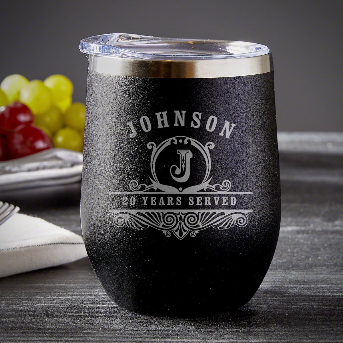 Personalized Insulated Wine Tumblers with Lid - Black