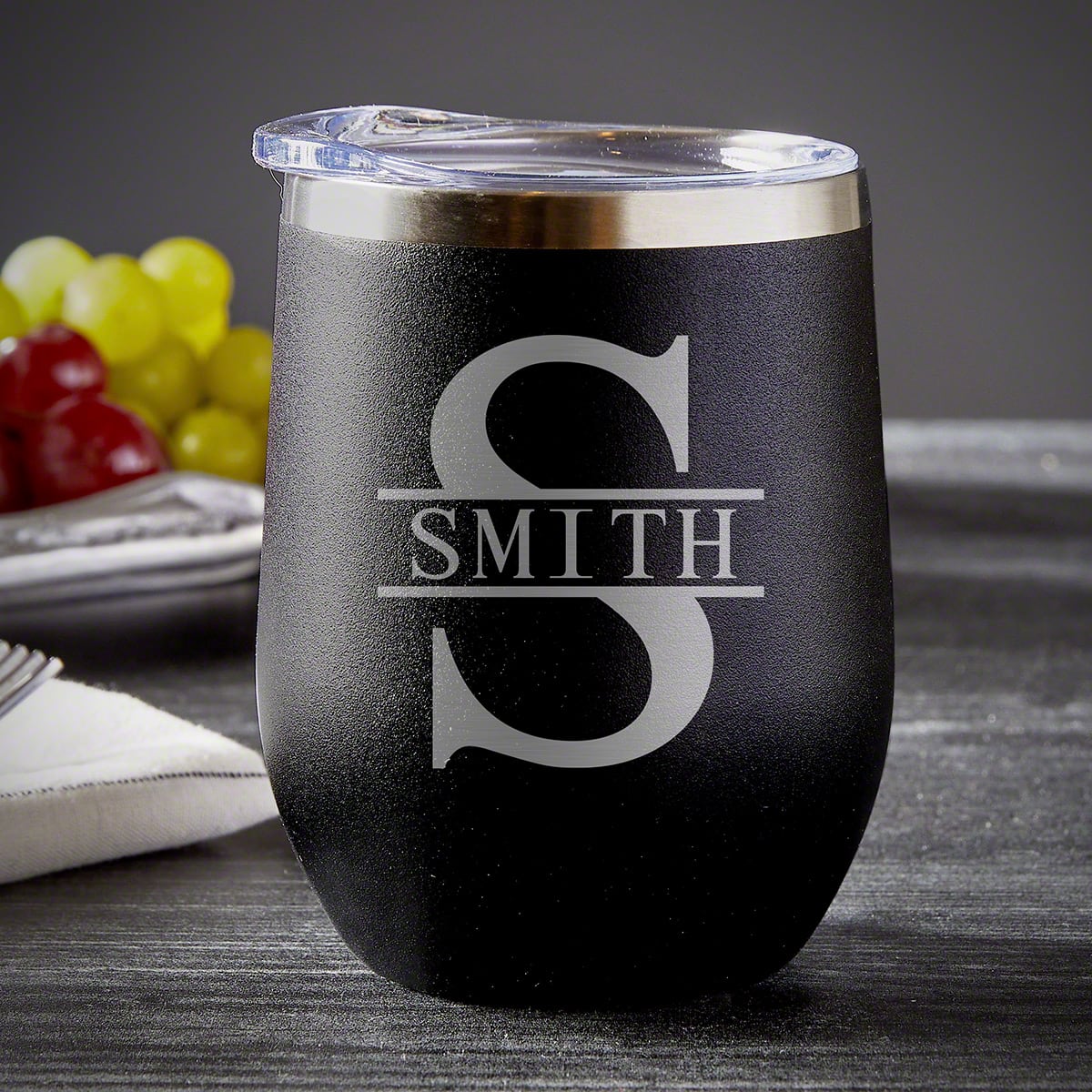Personalized Blackout Stainless Steel Wine Tumbler w Lid