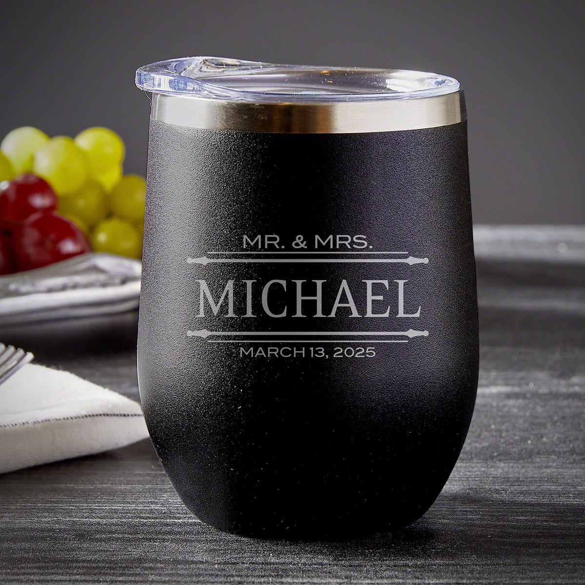 Personalized Blackout Stainless Steel Wine Tumbler w Lid