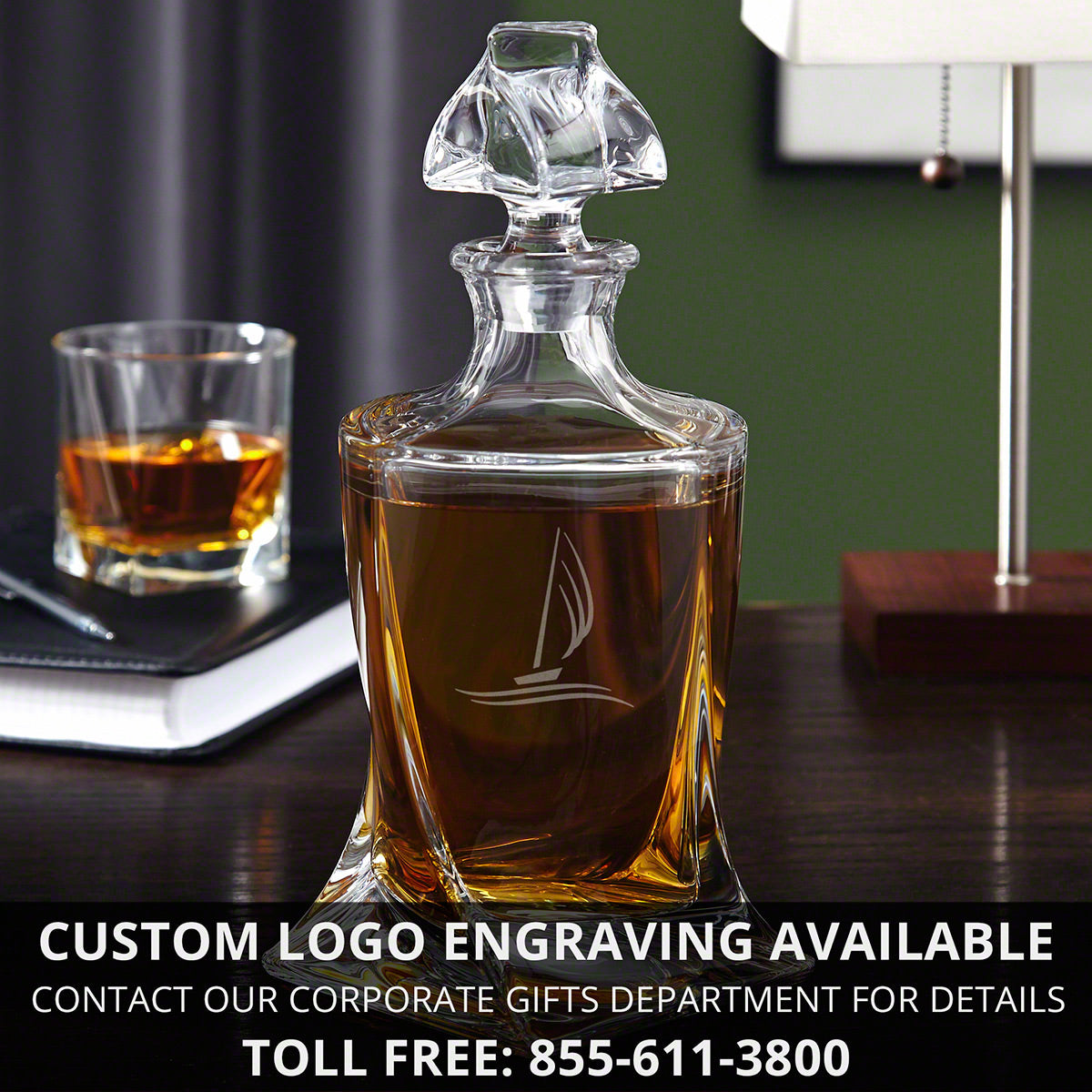 Engraved Bourbon Decanter Set with Rocks Glasses & Luxury Box - 7pc 