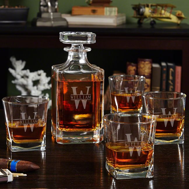 Monogram Whiskey Decanter and Glasses Set 