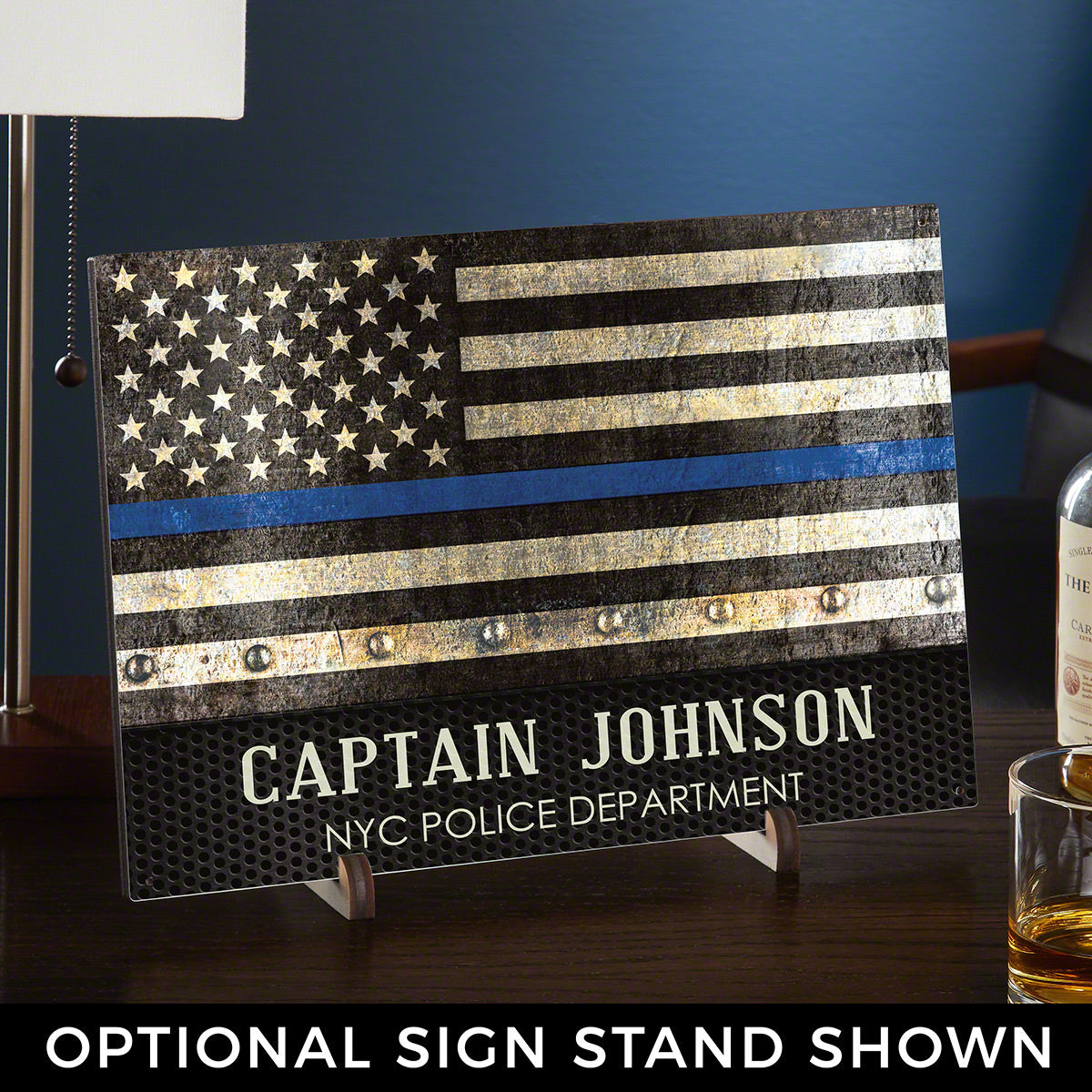 Courage and Honor Thin Blue Line Customized Wooden Sign Police Officer Gift