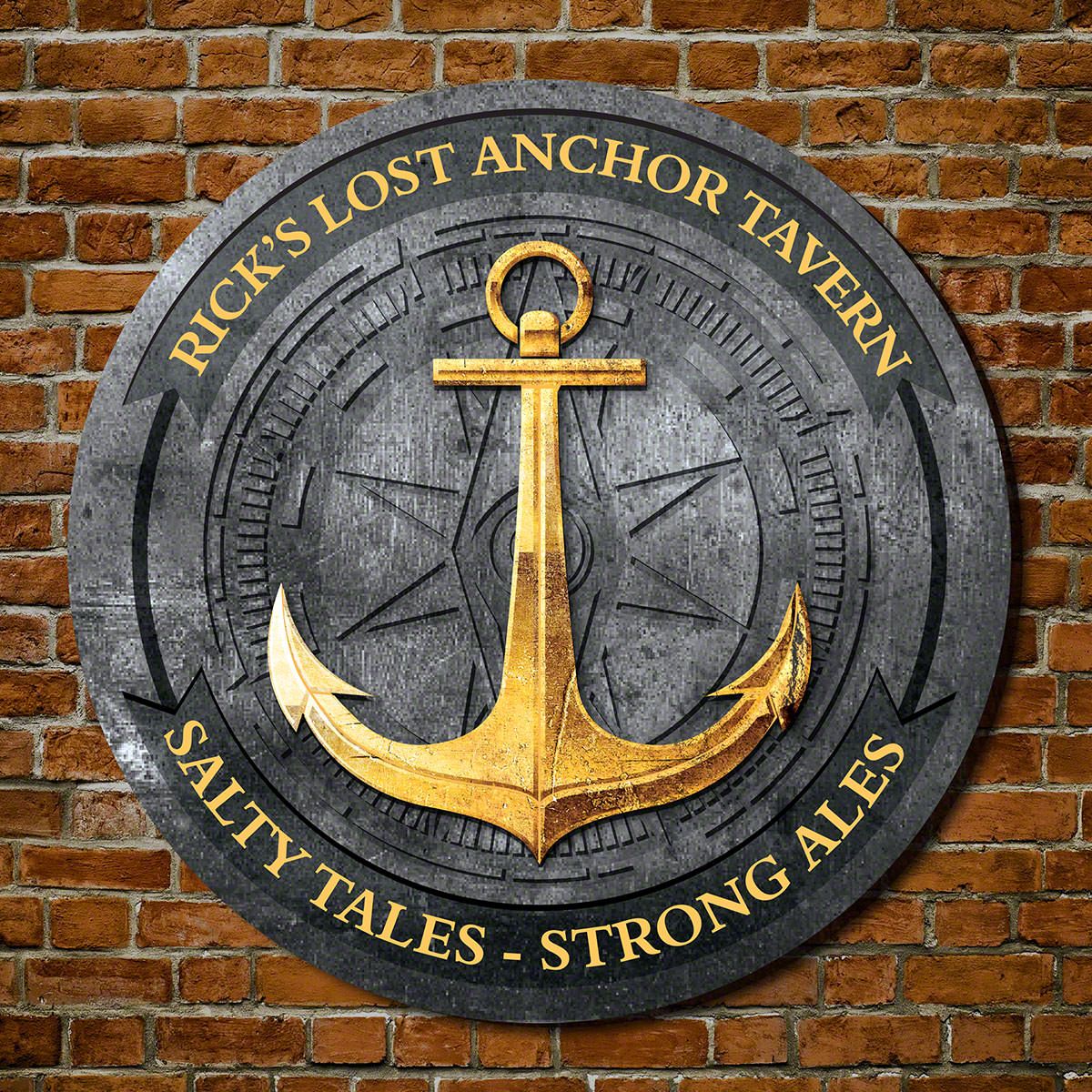 Anchors Aweigh Personalized Round Wood Tavern Sign
