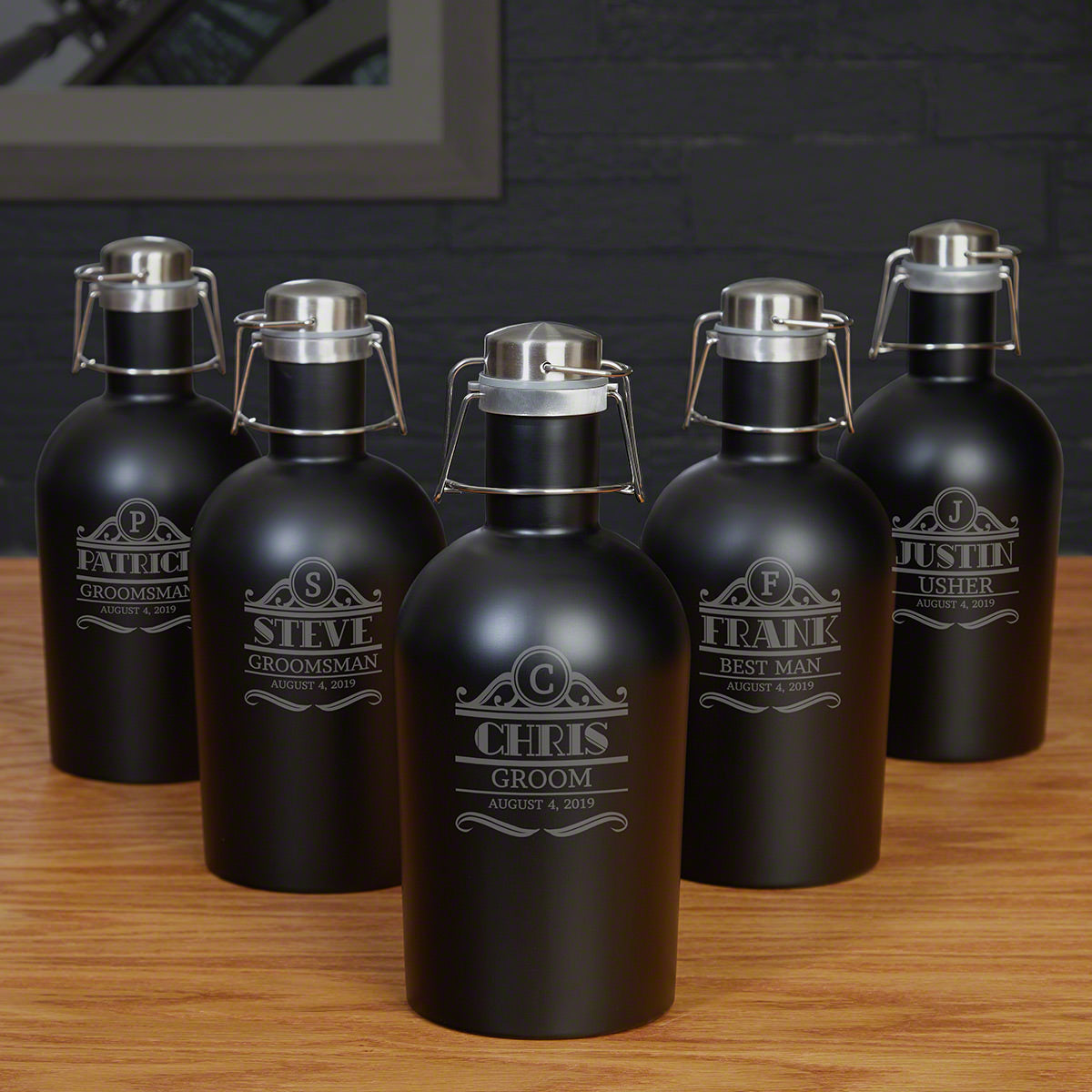 Personalized Beer Growler - Black Steel Groomsmen Gifts for 5