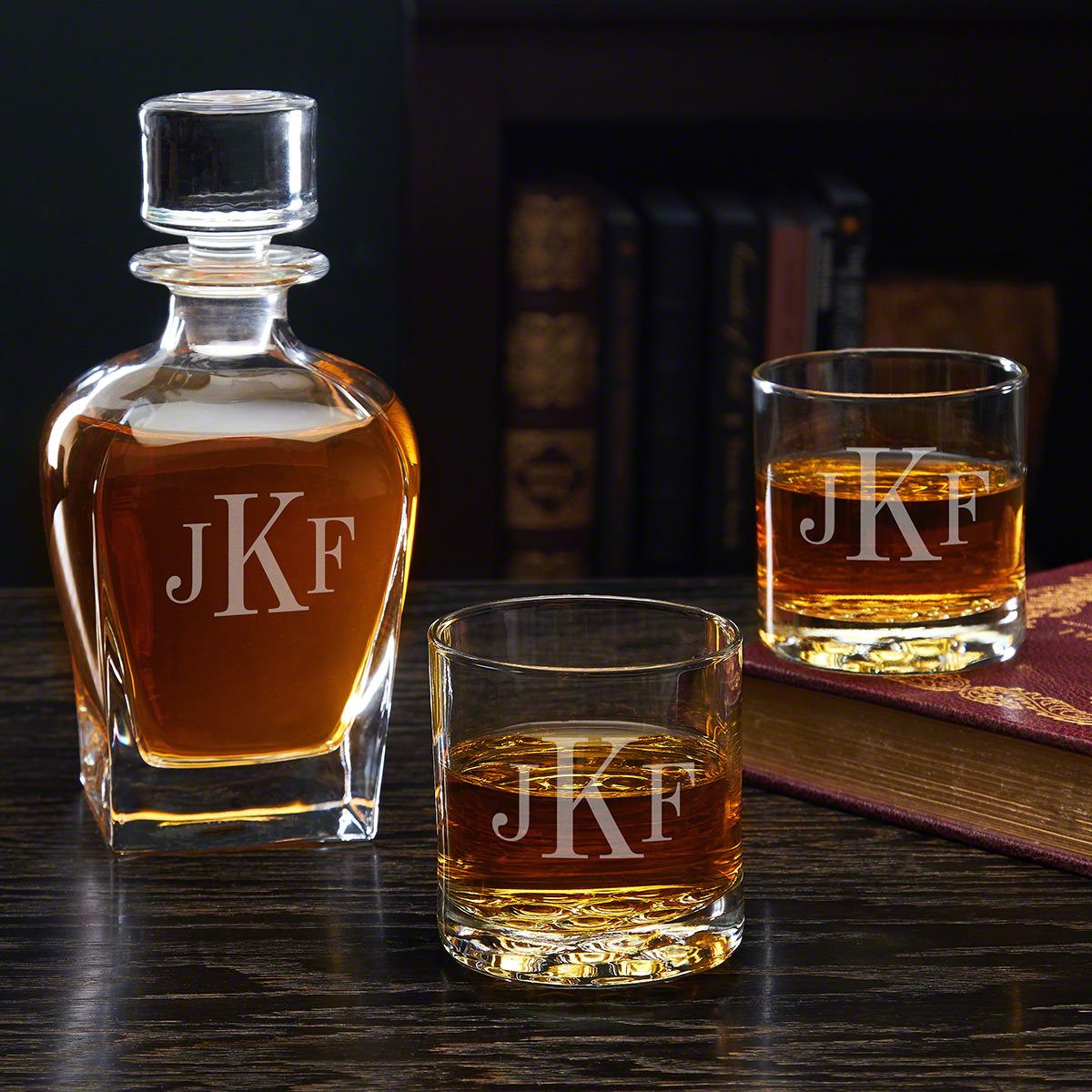 Engraved Decanter and Whiskey Glass Set