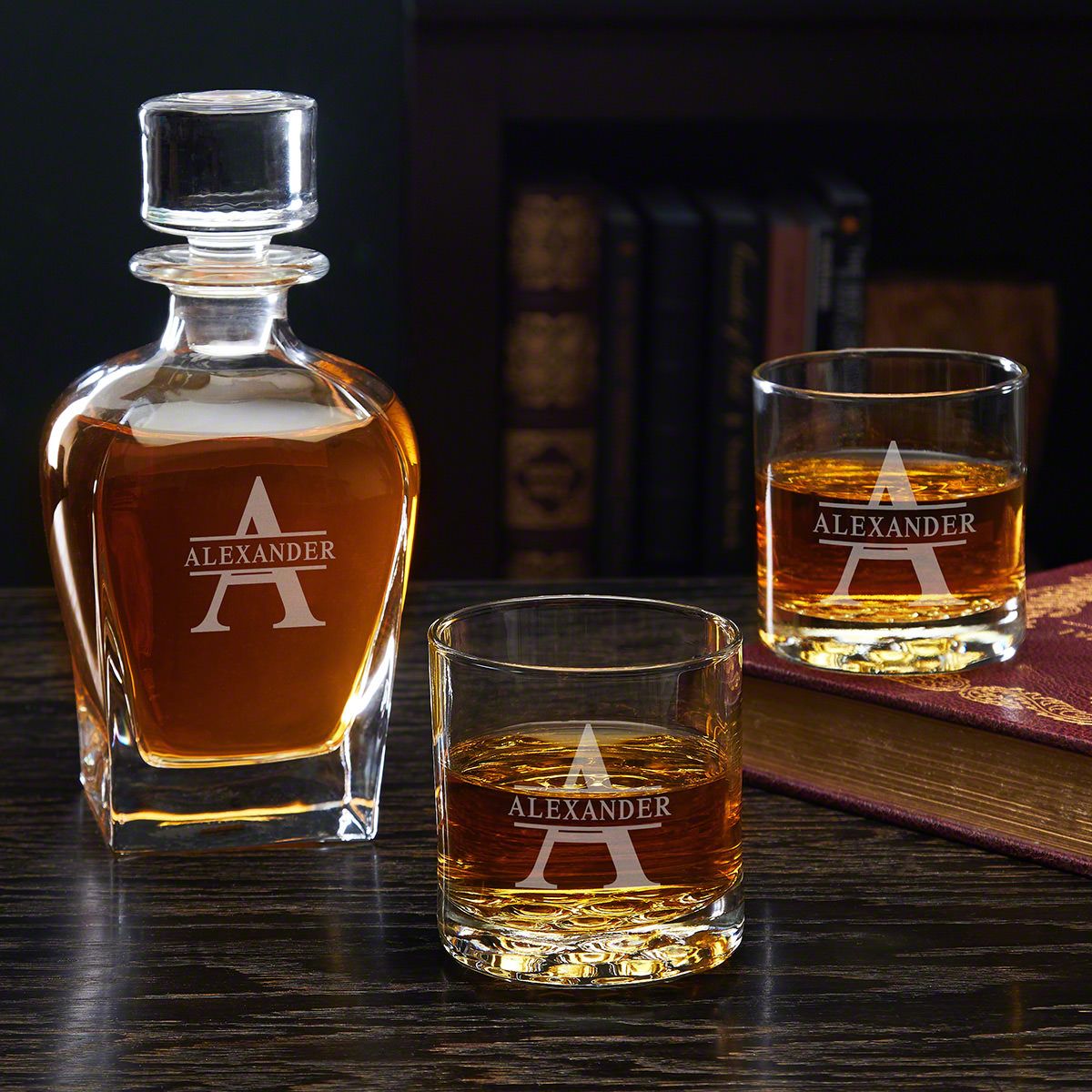 Etched Decanter Whiskey Set with Whiskey Glasses