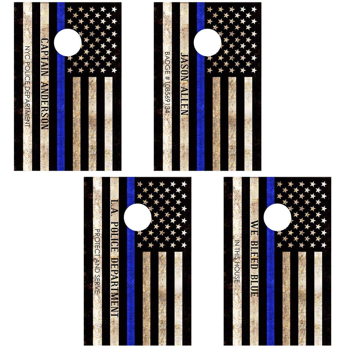 Police Officer Cornhole Set - Custom Cornhole Toss Boards Set of 2 - Bean Bag Toss Thin Blue Line