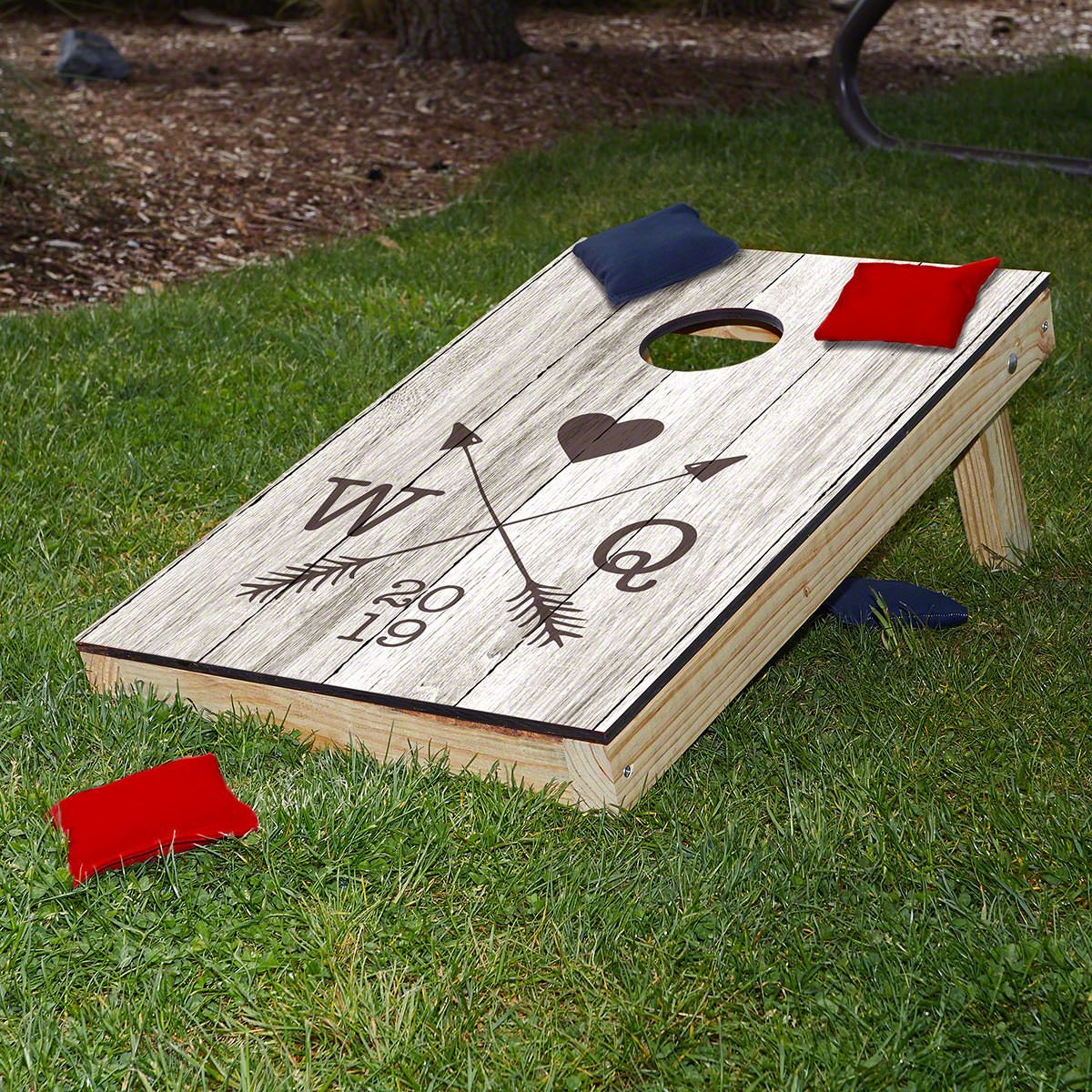 Whitby Custom Bean Bag Toss for Weddings - Set of 2 Vintage Cornhole Boards with Bags Game
