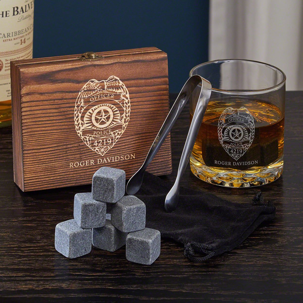 Engraved Rocks Glass & Chilling Stones Whiskey Gift Set