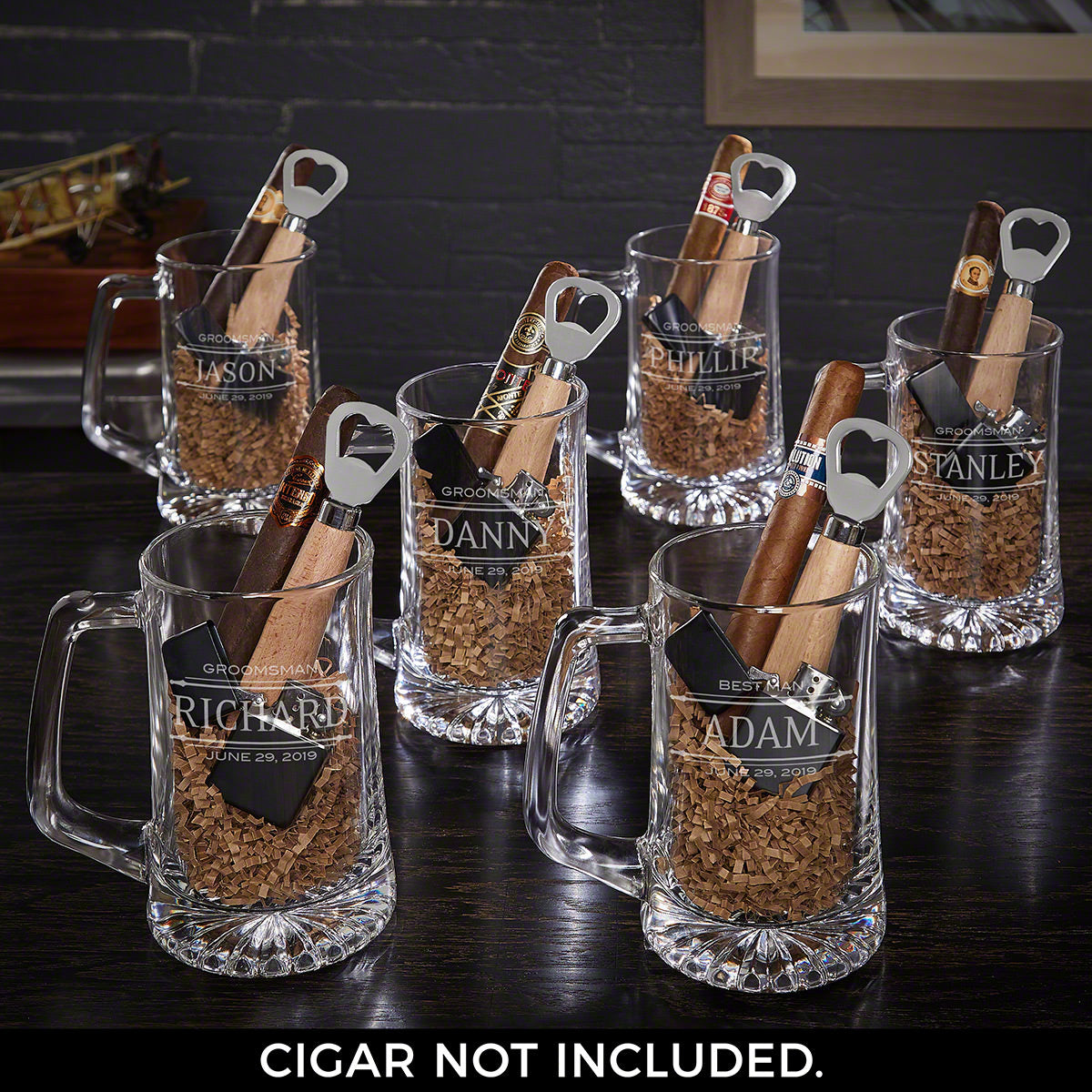 Custom Cigar & Beer Gift Sets for Groomsmen- Set of 6 Beer Mug Sets