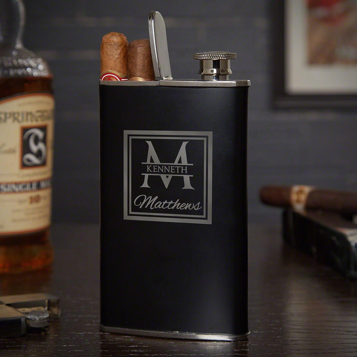 Custom Stainless Steel Black Cigar Flask for Men