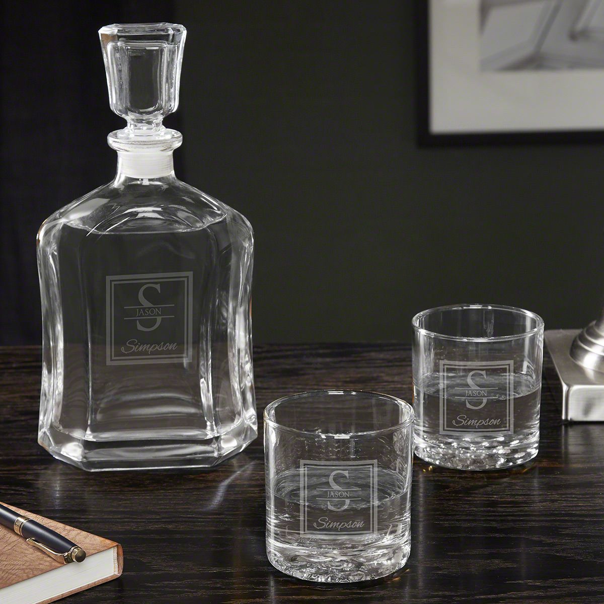 Engraved Vodka Gift Set with Box & Glacier Bottom Vodka Glasses - 6pc