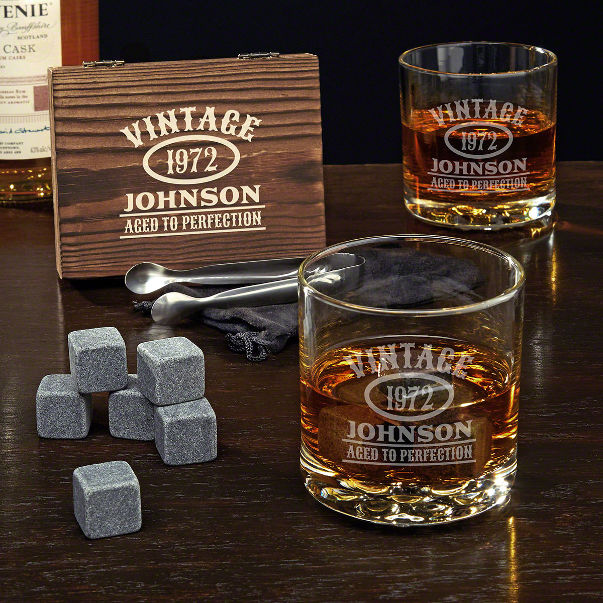 Personalized Whiskey Stones & Glass Set