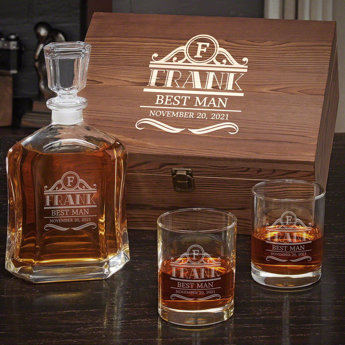 Personalized Argos Decanter Whiskey Gift Set with Eastham Glasses