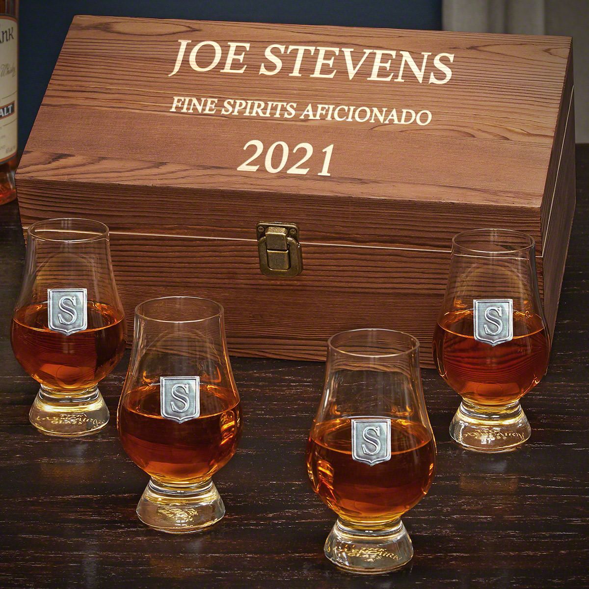 Personalized Glencairn Whiskey Glasses Set with Regal Crest - Gift Boxed
