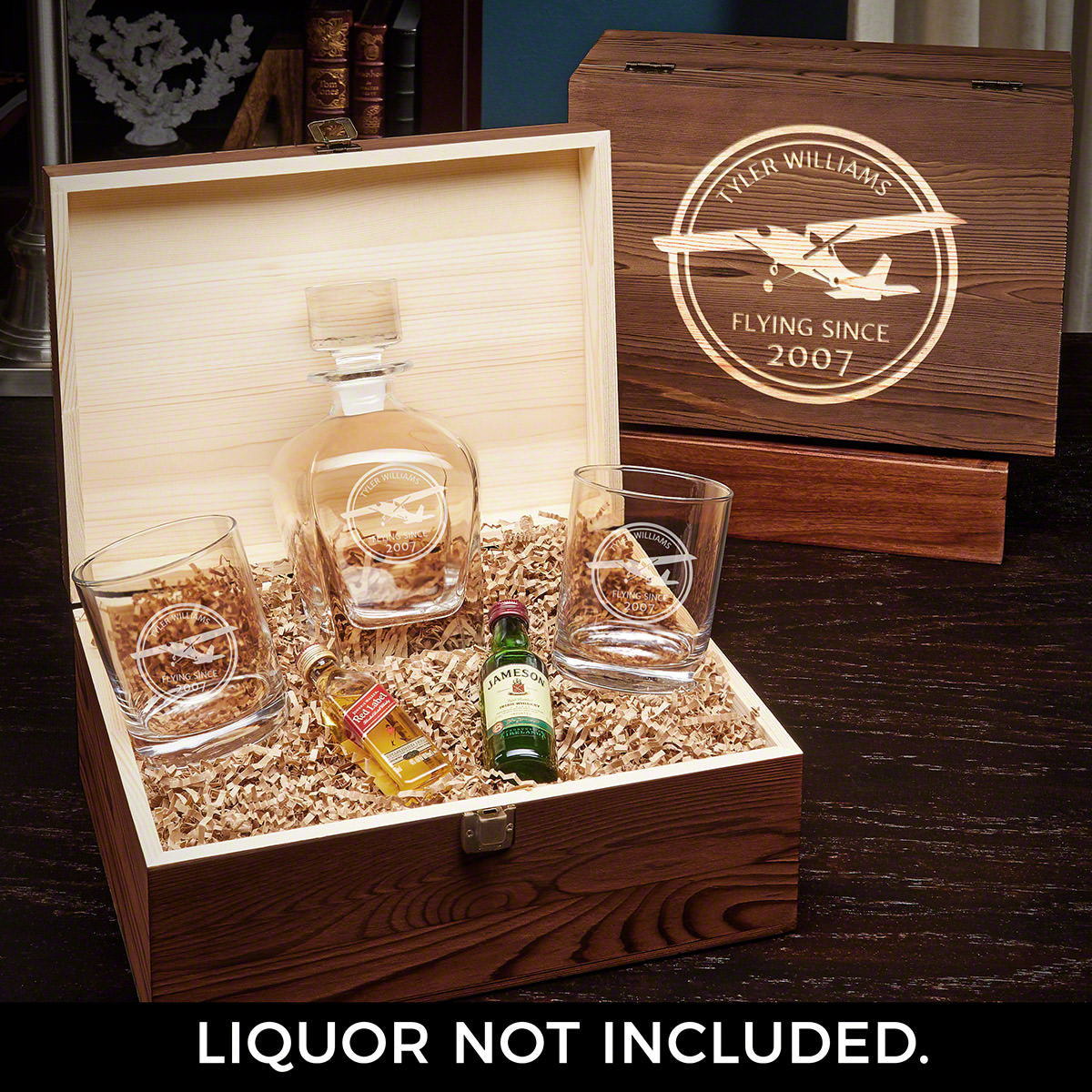 Aviator Custom Draper Decanter Whiskey Box Set with Eastham Glasses - Gift for Pilots
