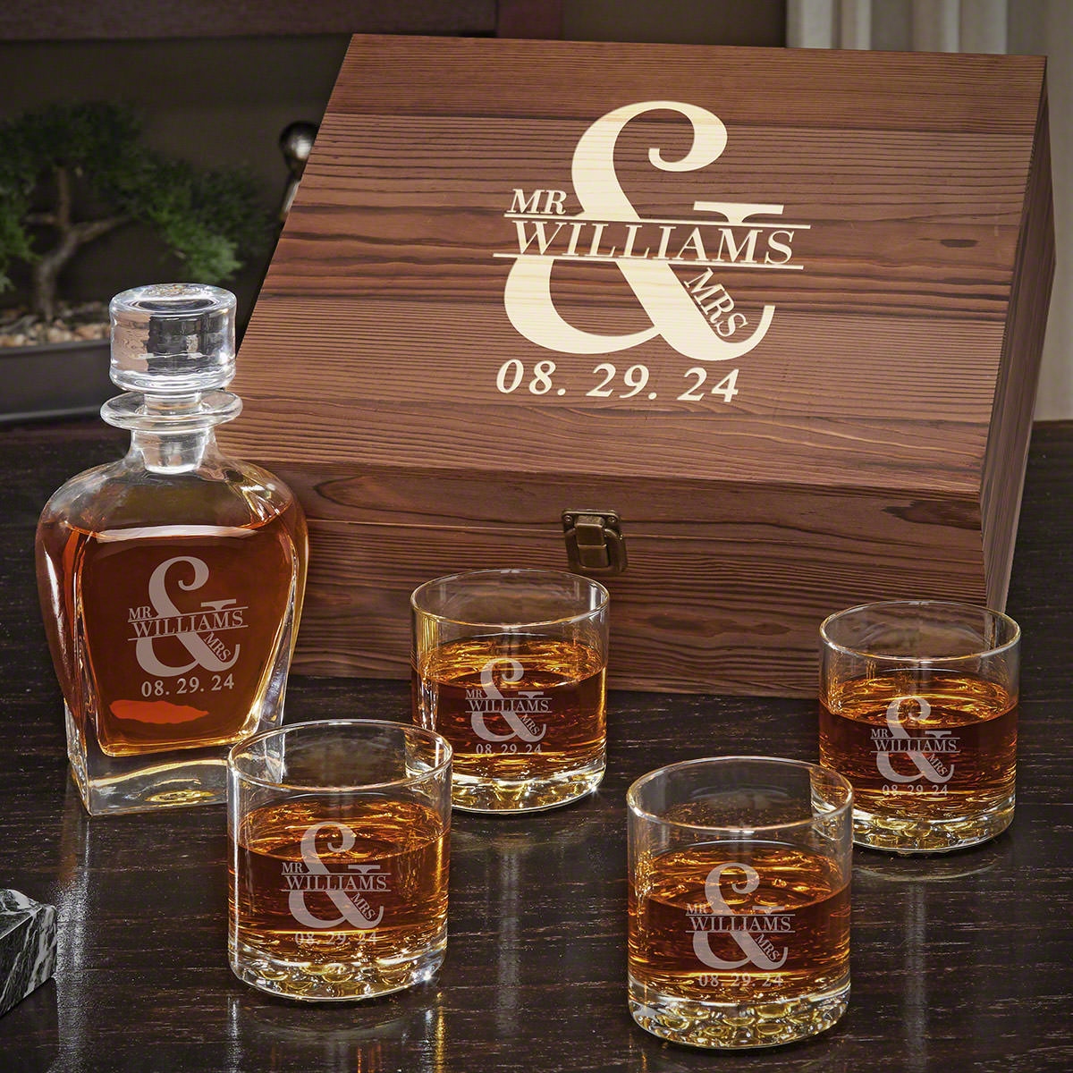 Draper Decanter Set with Buckman Glasses  Personalized Gift for Couples