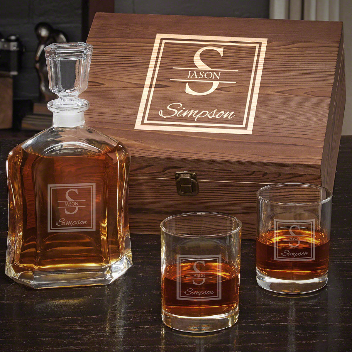 Engraved Whiskey Argos Decanter Set with Eastham Glasses