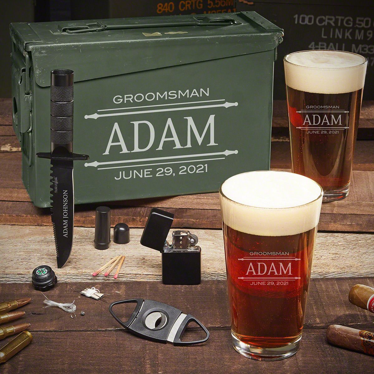 Personalized 30 Cal Ammo Can Beer Gift Set
