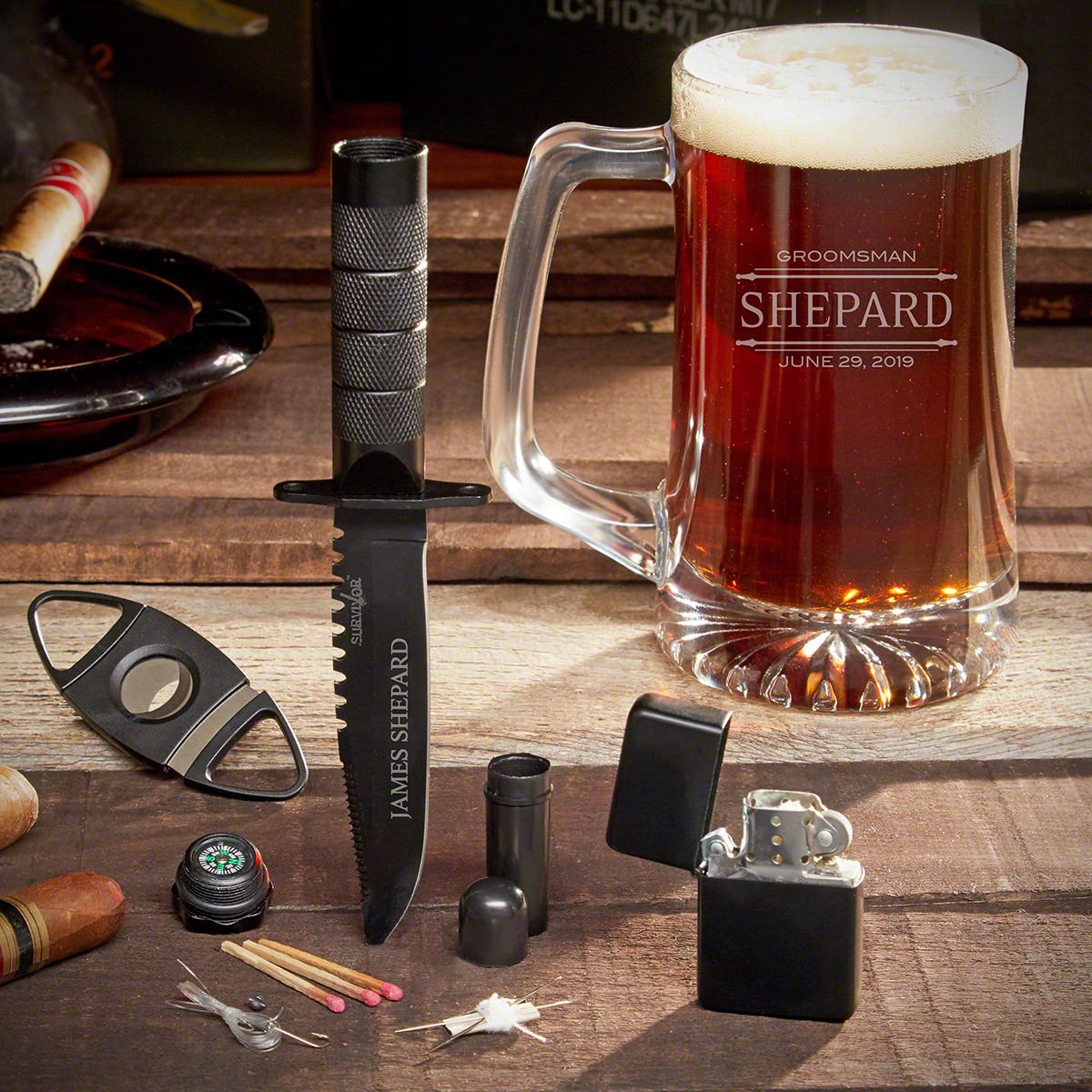 Custom Tactical Knife & Beer Mug Set