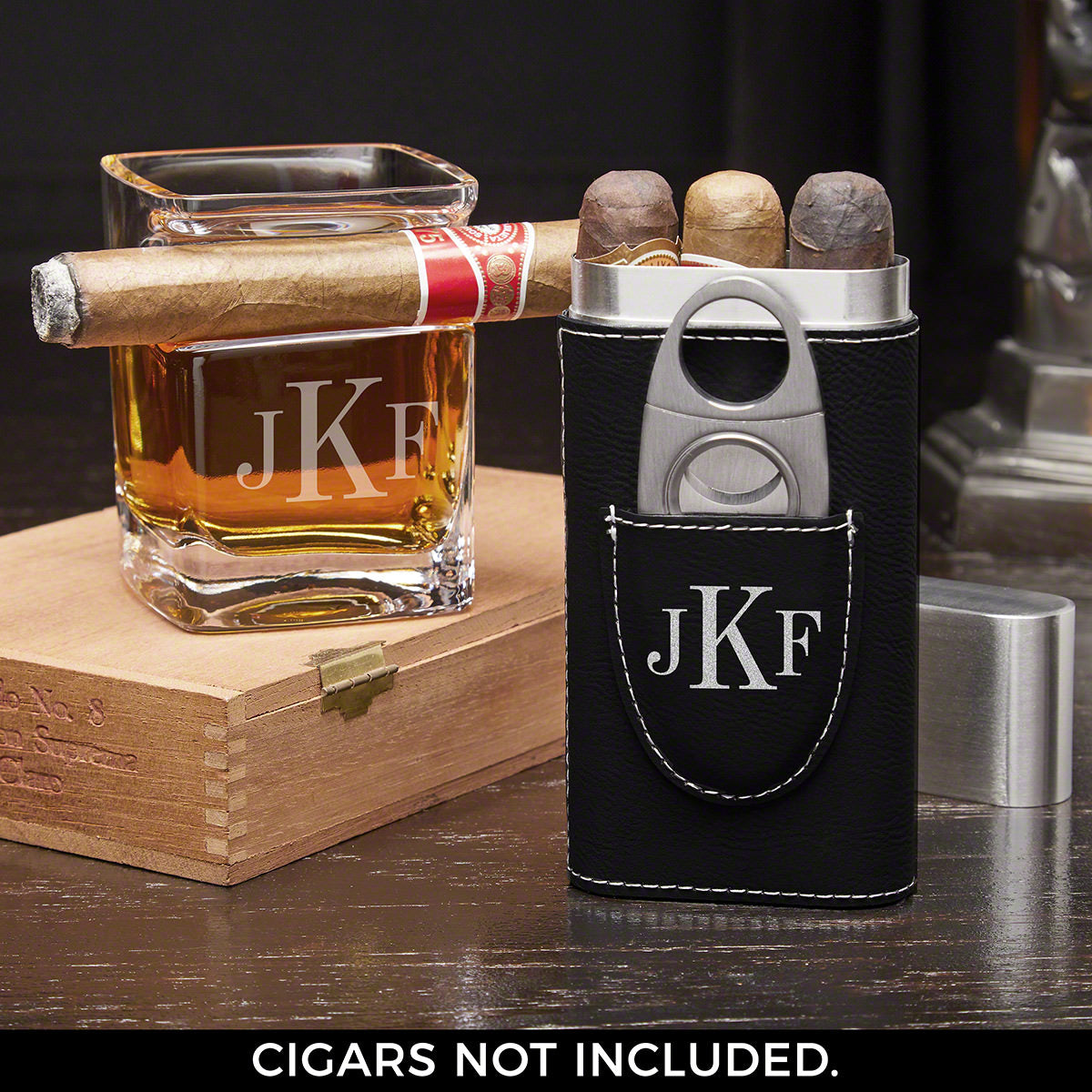 Personalized Cigar Gift Set with Cigar Glass and Cigar Case