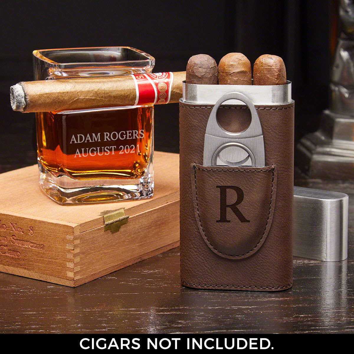 Personalized Cigar Case & Whiskey Cigar Glass