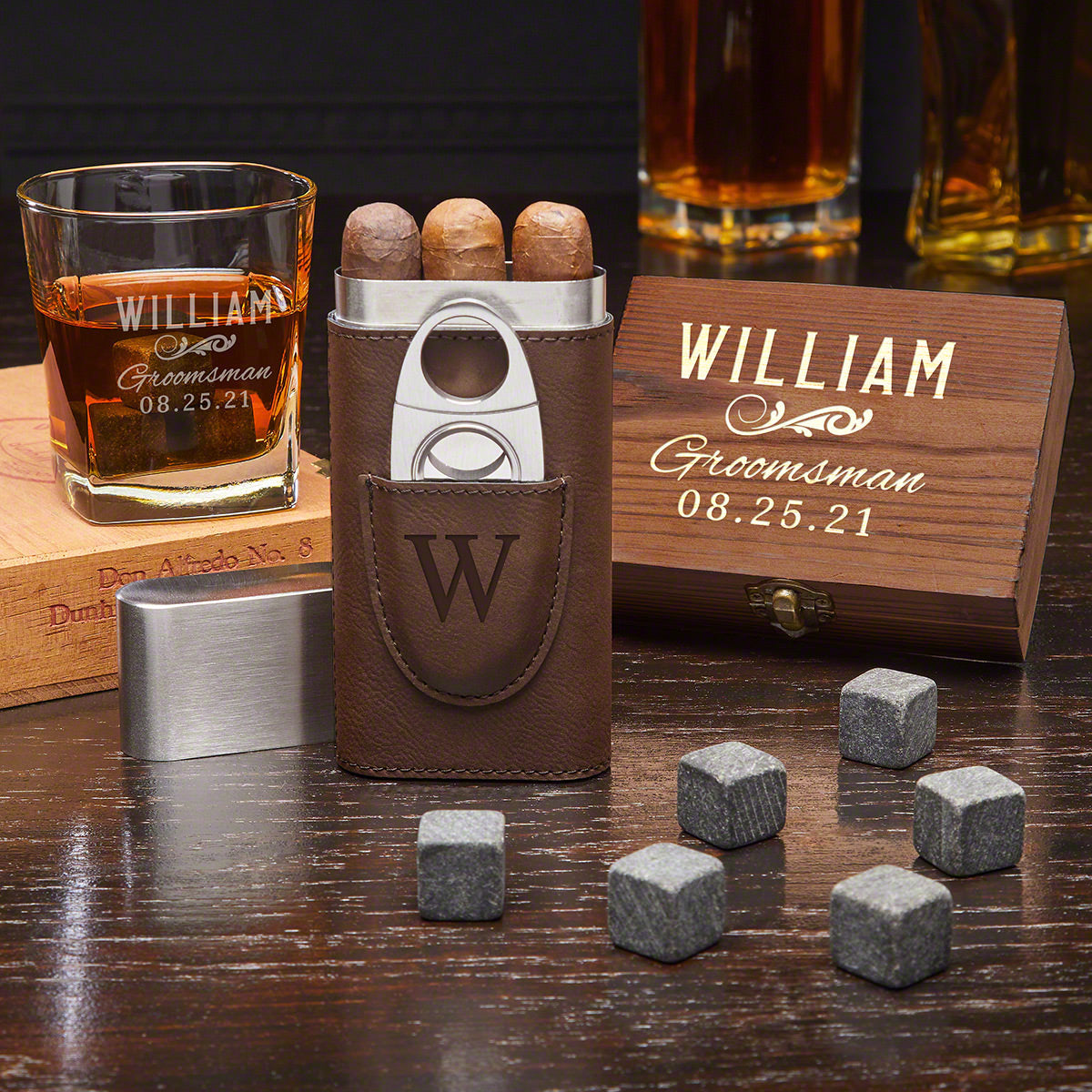 Classic Groomsman Custom Whiskey & Cigar Set  Groomsmen Gift Set