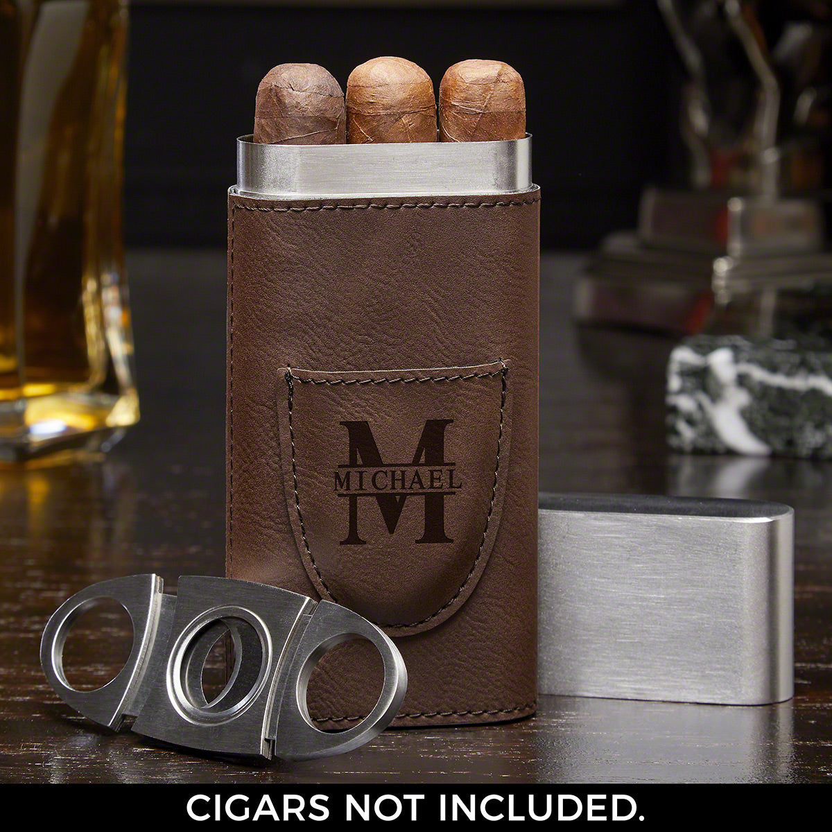 Brown Leatherette Personalized Cigar Case