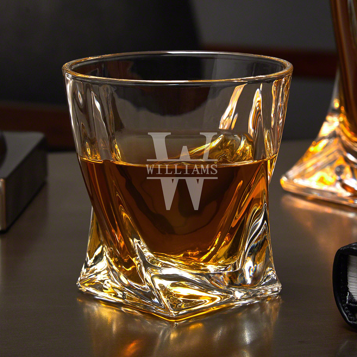Engraved Twist Unique Whiskey Glass