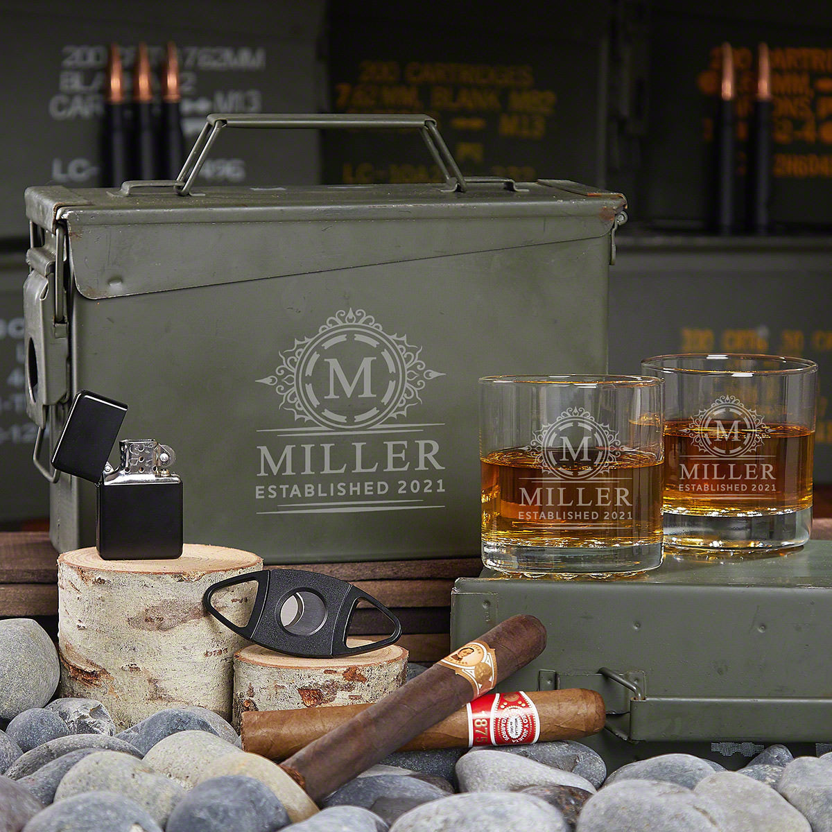 All the Vices Custom 30 Cal Ammo Box Whiskey Gift Set