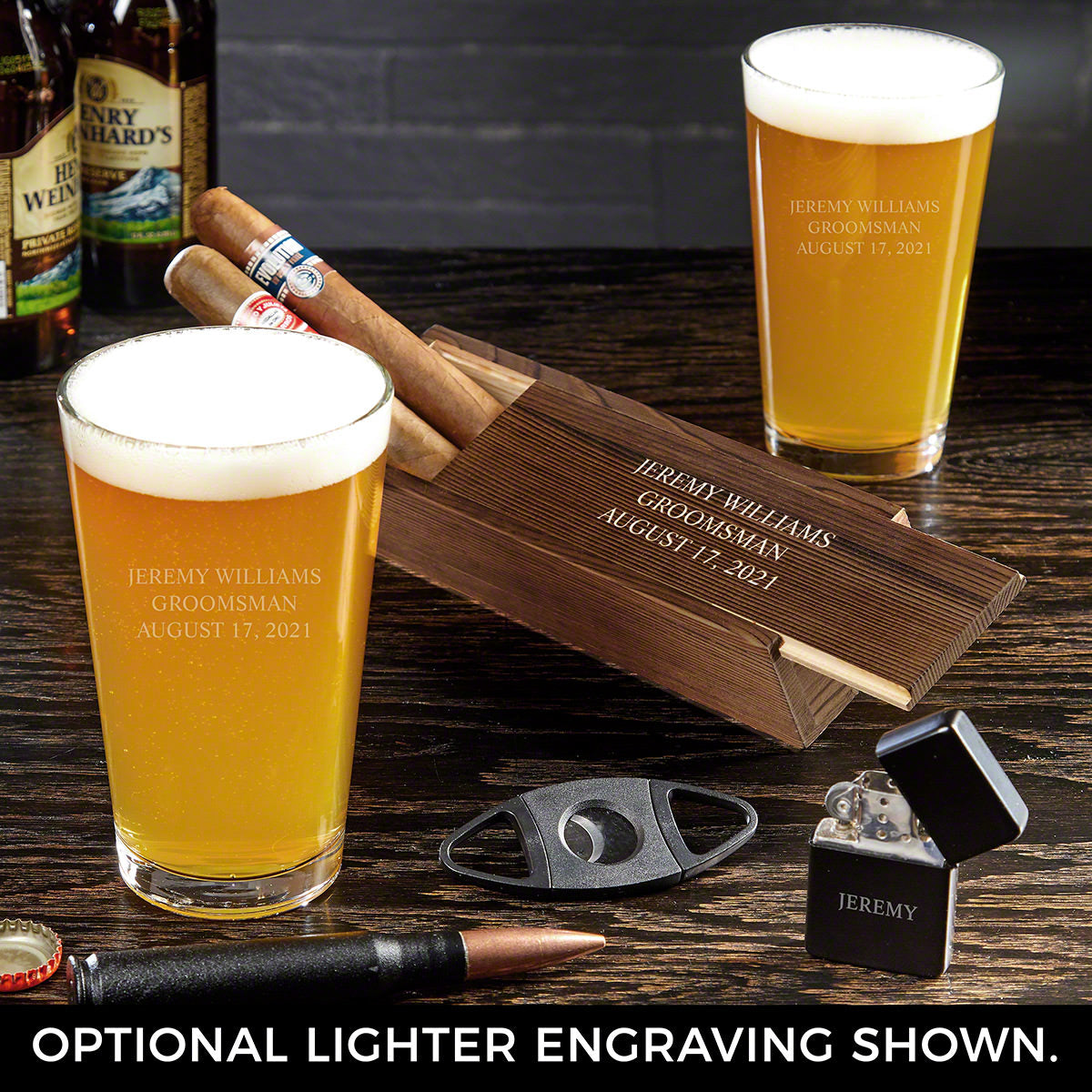Personalized 50 cal Cigar Box and Beer Gift Set - 6pc