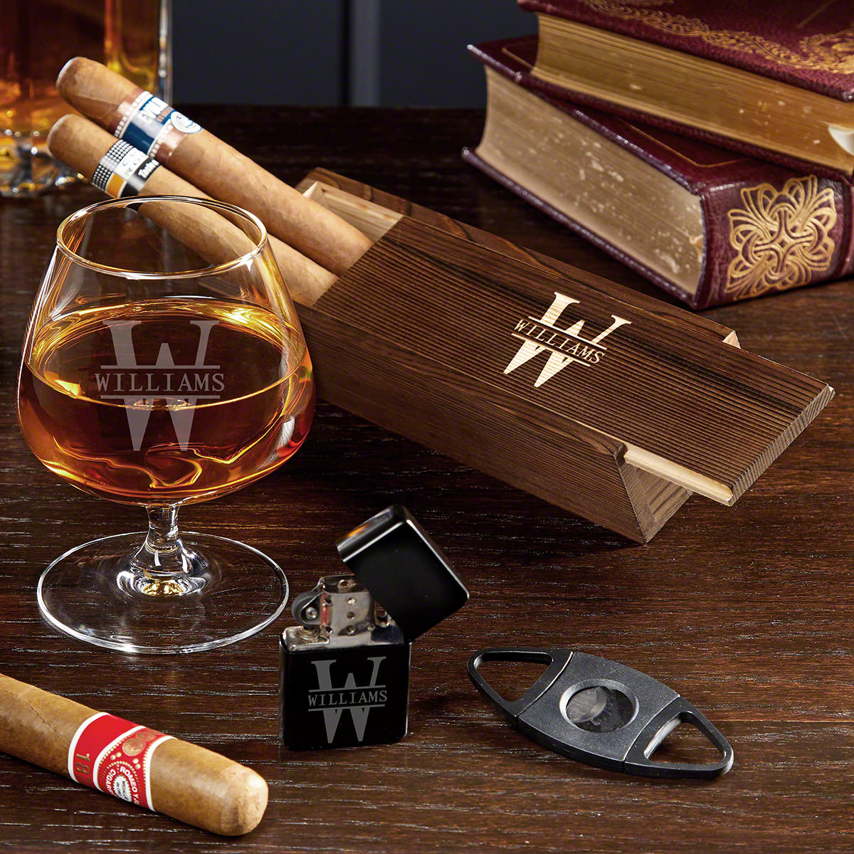 Personalized Cognac and Cigar Gift Set
