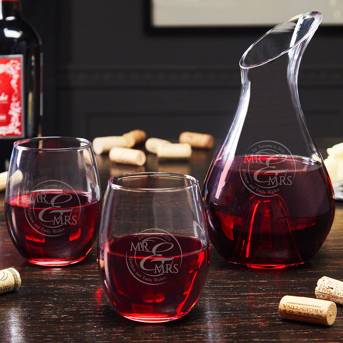 Custom Wine Decanter Set with Stemless Glasses