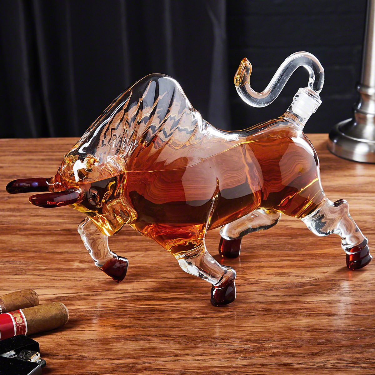 Bull Whiskey Decanter Set with Custom Rocks Glasses - 6pc