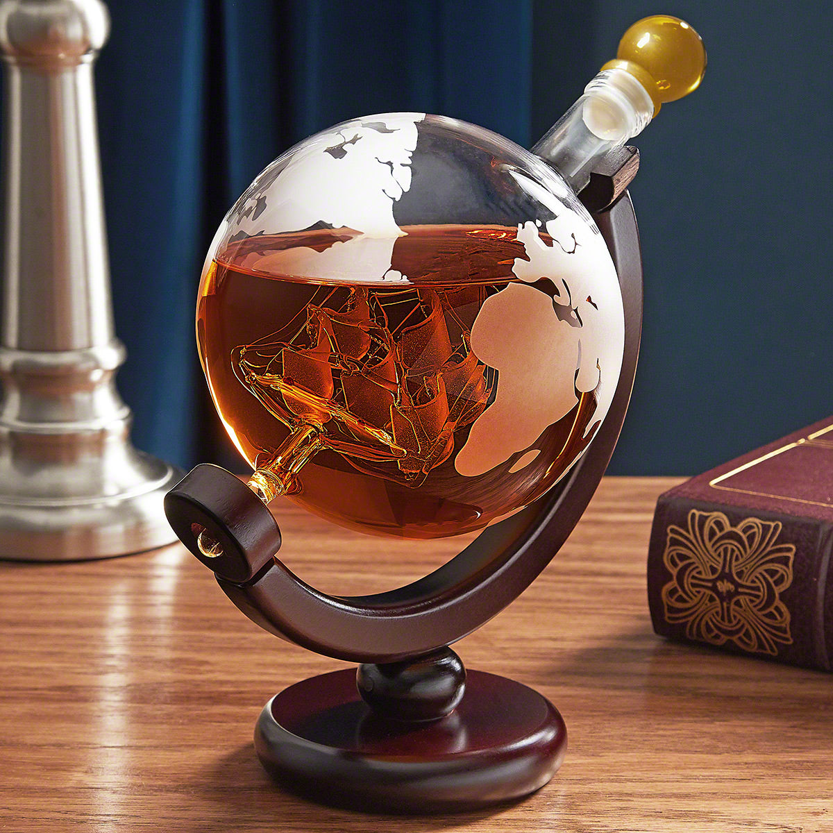 Globe Whiskey Decanter with Ship