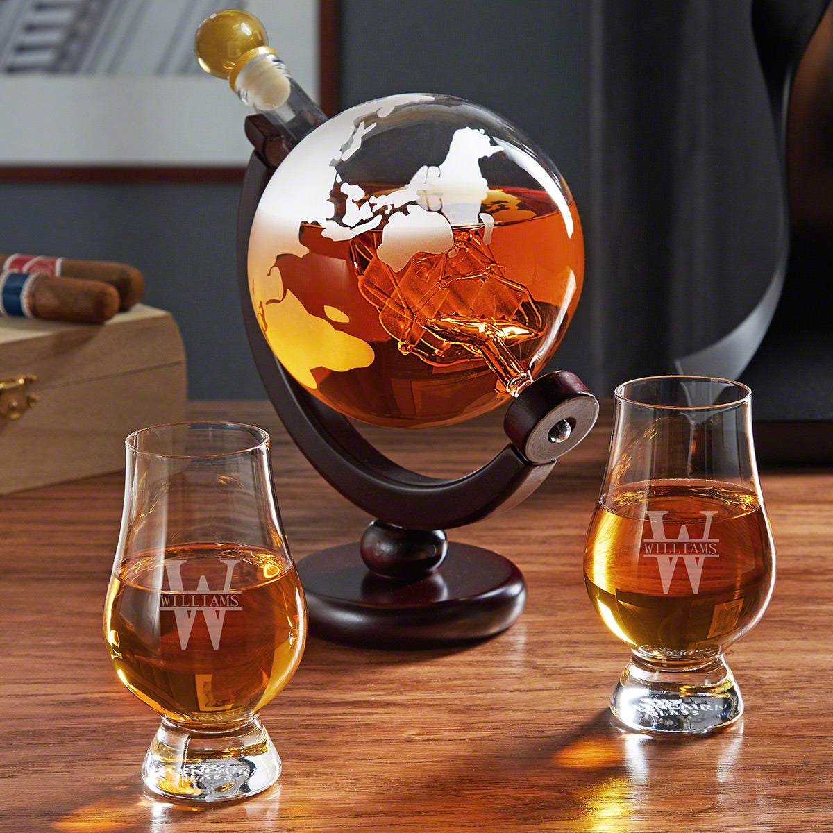 Personalized Globe Decanter Set with Glencairn Glasses
