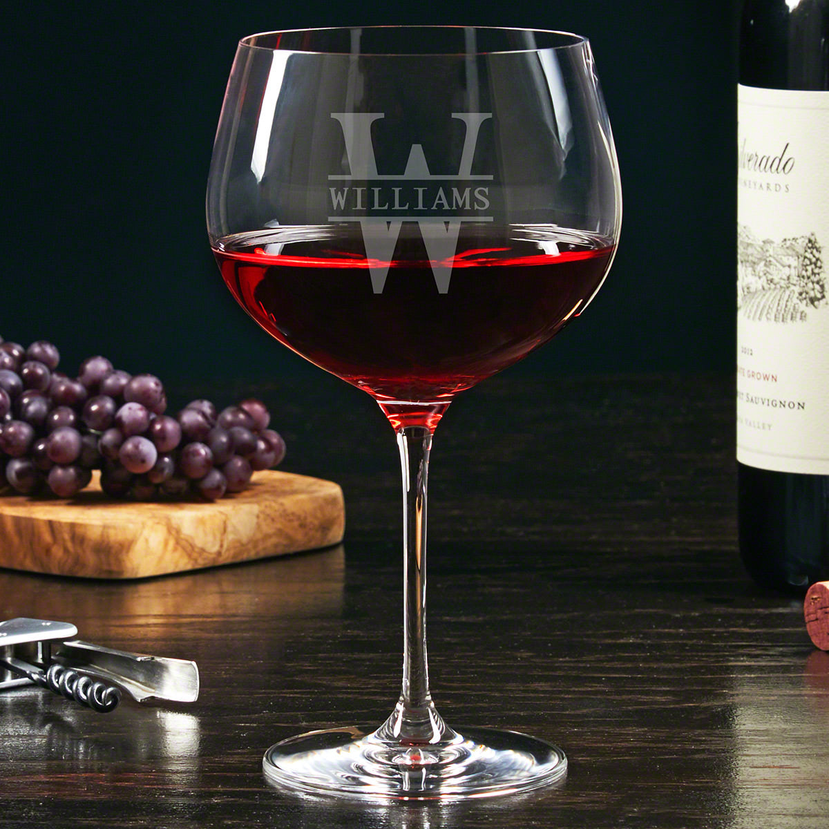 Etched Balloon Red Wine Glass